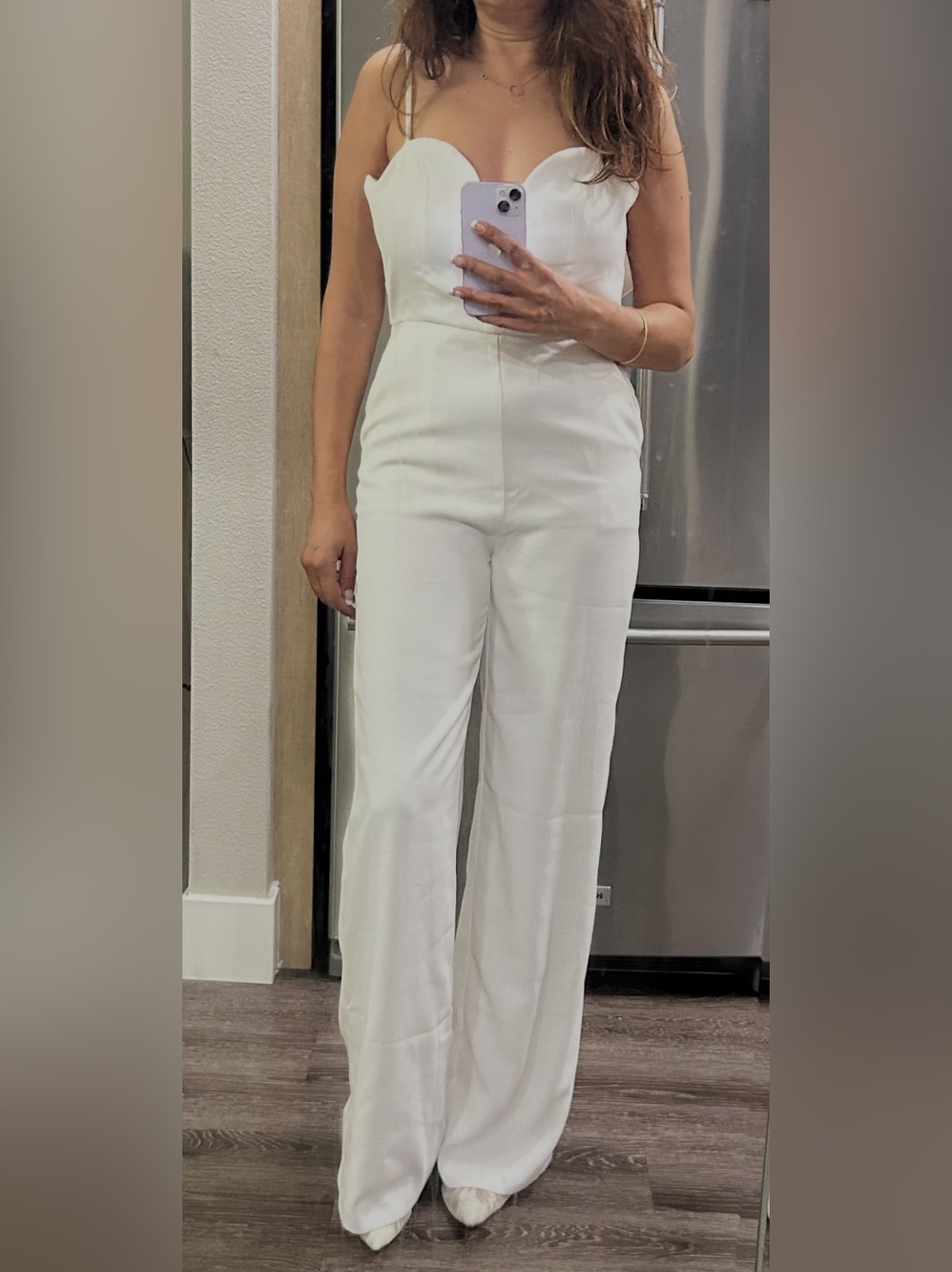 BCBG White Strapless Wide-Leg Jumpsuit